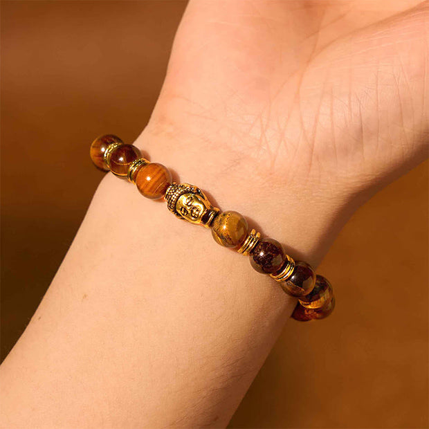 Buddha Stones Blue Green Red Tiger Eye Buddha Head Balance Bracelet