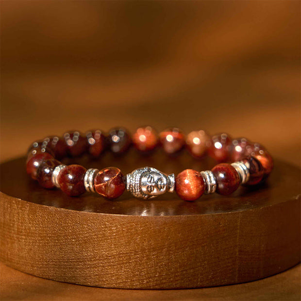 Buddha Stones Blue Green Red Tiger Eye Buddha Head Balance Bracelet