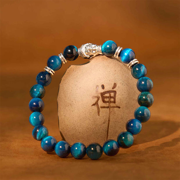 Buddha Stones Blue Green Red Tiger Eye Buddha Head Balance Bracelet