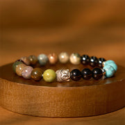 Buddha Stones Natural Black Onyx White Stone Green Aventurine Tiger Eye Agate Mixed Color Buddha Head Protection Bracelet