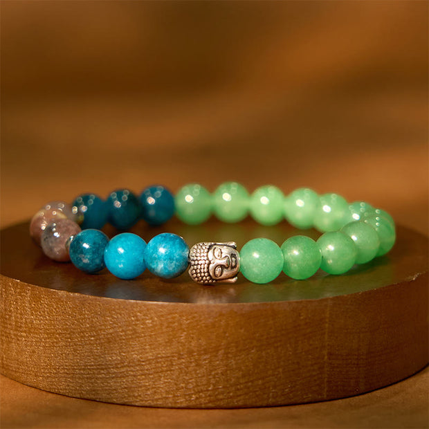 FREE Today: Fortune Protection Natural Black Onyx White Stone Green Aventurine Tiger Eye Agate Mixed Color Buddha Head Bracelet