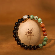 Buddha Stones Natural Black Onyx White Stone Green Aventurine Tiger Eye Agate Mixed Color Buddha Head Protection Bracelet