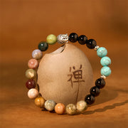 FREE Today: Fortune Protection Natural Black Onyx White Stone Green Aventurine Tiger Eye Agate Mixed Color Buddha Head Bracelet