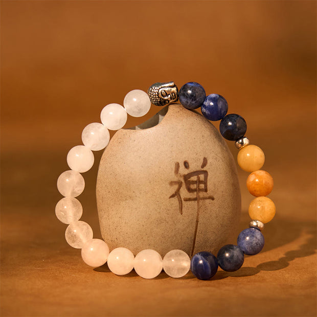 FREE Today: Fortune Protection Natural Black Onyx White Stone Green Aventurine Tiger Eye Agate Mixed Color Buddha Head Bracelet