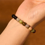 Buddha Stones Natural Black Onyx White Stone Green Aventurine Tiger Eye Agate Mixed Color Buddha Head Protection Bracelet