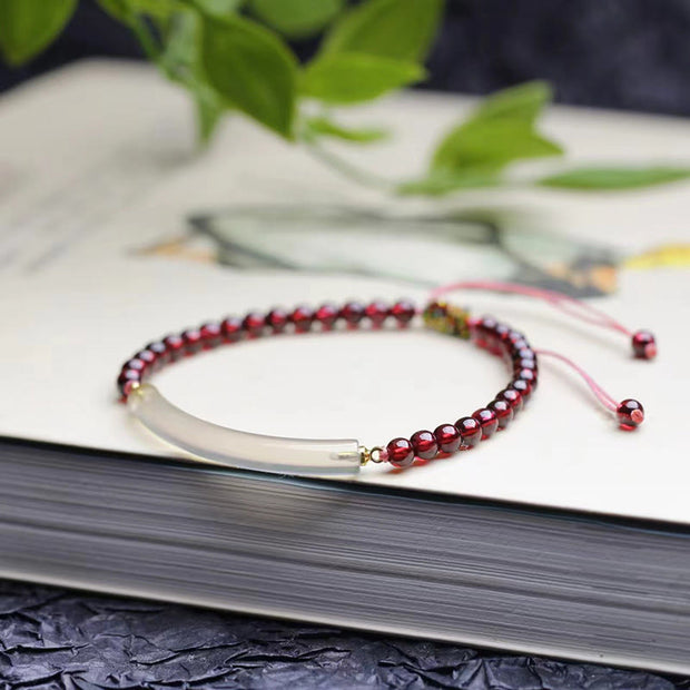 Buddha Stones Garnet Gray Agate Calm Cuff Half Bracelet Bangle Bracelet BS Garnet Gray Agate(Adjustable)