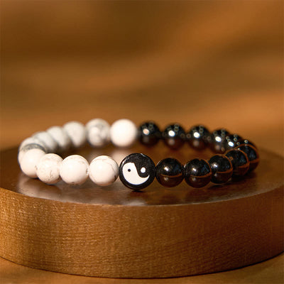 FREE Today: Transformation and Relaxation Natural Black Obsidian White Turquoise Yinyang Tai Chi Bracelet