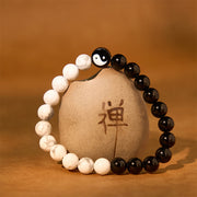 FREE Today: Transformation and Relaxation Natural Black Obsidian White Turquoise Yinyang Tai Chi Bracelet