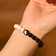 FREE Today: Transformation and Relaxation Natural Black Obsidian White Turquoise Yinyang Tai Chi Bracelet