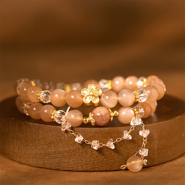 FREE Today: Positive and Wealth Sun Stone Crystal Peach Blossom Double Wrap Bracelet