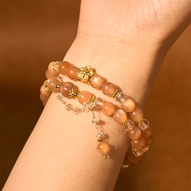 FREE Today: Positive and Wealth Sun Stone Crystal Peach Blossom Double Wrap Bracelet