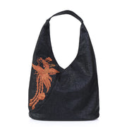 Buddha Stones  Fish Flower Phoenix Embroidery Xiangyunsha Silk Shoulder Bag Shoulder Bag BS Black Phoenix Embroidery 53*14*36cm