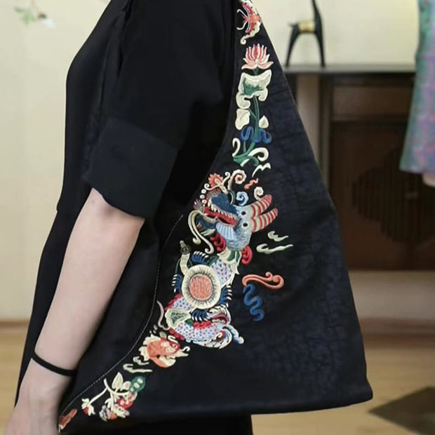 Buddha Stones  Fish Flower Phoenix Embroidery Xiangyunsha Silk Shoulder Bag Shoulder Bag BS 6