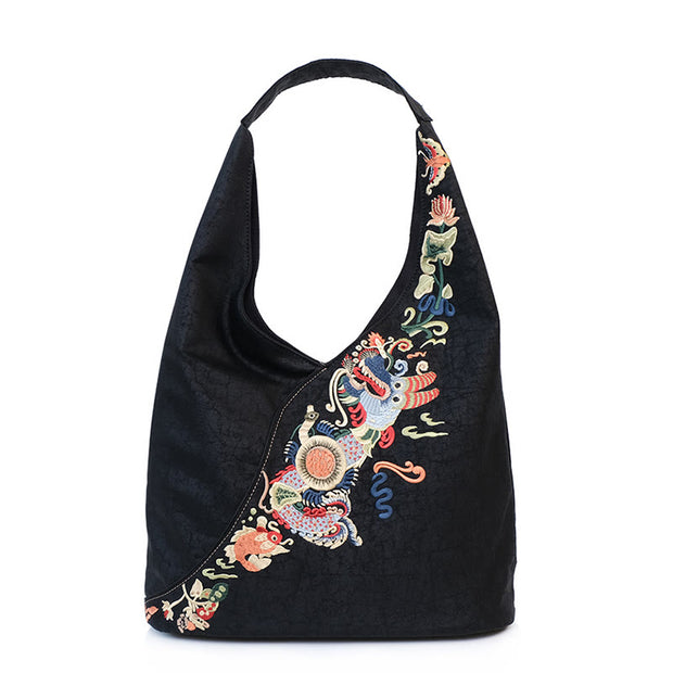 Buddha Stones  Fish Flower Phoenix Embroidery Xiangyunsha Silk Shoulder Bag Shoulder Bag BS 17