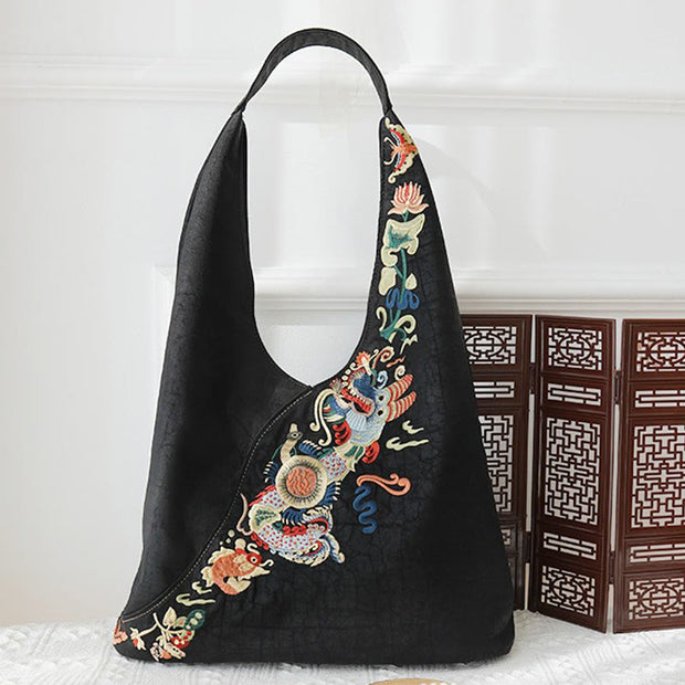 Buddha Stones  Fish Flower Phoenix Embroidery Xiangyunsha Silk Shoulder Bag Shoulder Bag BS 1