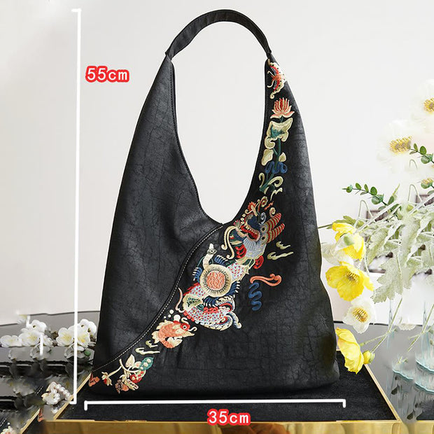 Buddha Stones  Fish Flower Phoenix Embroidery Xiangyunsha Silk Shoulder Bag