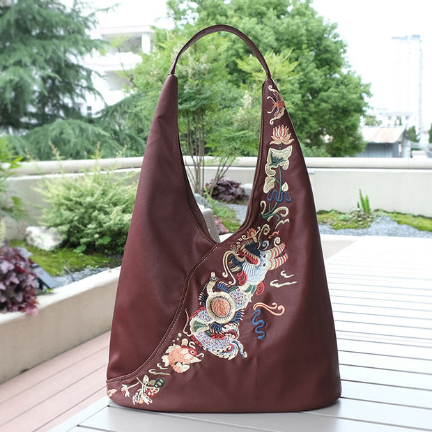 Buddha Stones  Fish Flower Phoenix Embroidery Xiangyunsha Silk Shoulder Bag