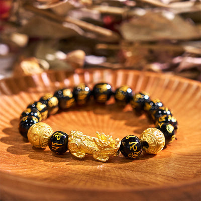 Buddha Stones FengShui PiXiu Obsidian Wealth Bracelet