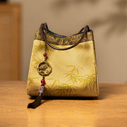 Buddha Stones Bamboo Branches Bead Pendant Tassel Xiangyunsha Silk Shoulder Bag Hangbags