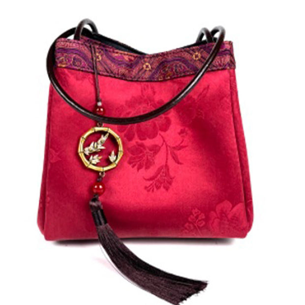 Buddha Stones Bamboo Branches Bead Pendant Tassel Xiangyunsha Silk Shoulder Bag Hangbags Shoudler Bag&Handbags BS Crimson Flowers Branches 16*16*16cm