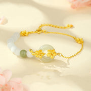 Buddha Stones Chrysoberyl Hetian Jade 999 Sterling Silver Love Bracelet Bracelet BS Chrysoberyl Hetian Jade Golden 999 Sterling Silver(Wrist Circumference: 14-19cm)