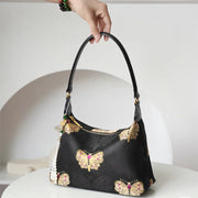 Buddha Stones Lotus Bamboo Crane Deer Butterfly Mountain Xiangyunsha Silk Song Brocade Crossbody Bag Shoulder Bag Crossbody Bag&Shoudler Bag BS Black Butterfly 26*19*10cm