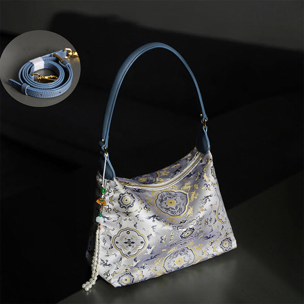 Buddha Stones Lotus Bamboo Crane Deer Butterfly Mountain Xiangyunsha Silk Song Brocade Crossbody Bag Shoulder Bag Crossbody Bag&Shoudler Bag BS 12