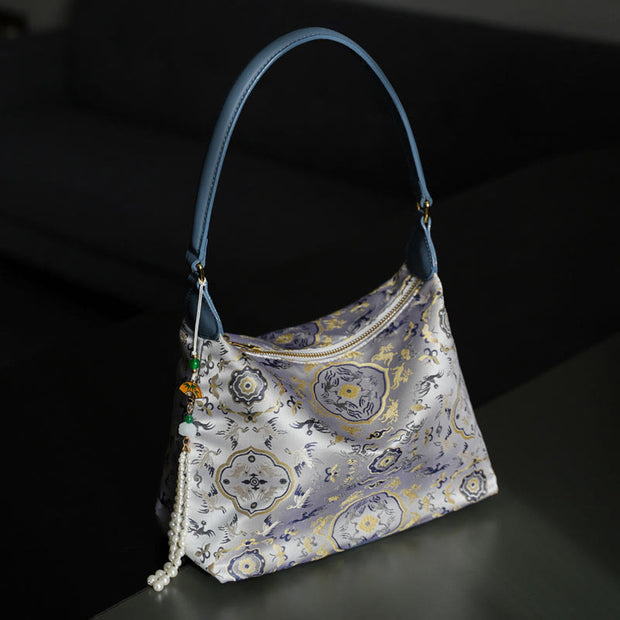 Buddha Stones Lotus Bamboo Crane Deer Butterfly Mountain Xiangyunsha Silk Song Brocade Crossbody Bag Shoulder Bag