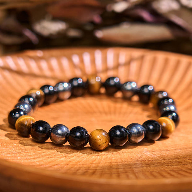 Buddha Stones Natural Tiger's Eye Obsidian Hematite Positive Powerful Bracelet