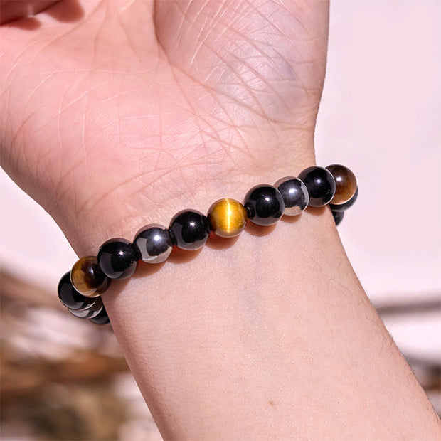 Buddha Stones Natural Tiger's Eye Obsidian Hematite Positive Powerful Bracelet