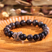 Buddha Stones Silver Sheen Obsidian Dragon Protection Bracelet