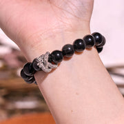 Buddha Stones Silver Sheen Obsidian Dragon Protection Bracelet