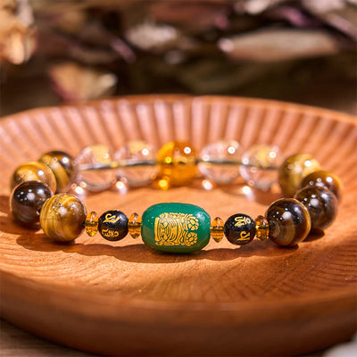 Buddha Stones Chinese Zodiac Tiger Eye White Crystal Courage Bracelet