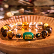 Buddha Stones Chinese Zodiac Tiger Eye White Crystal Courage Bracelet