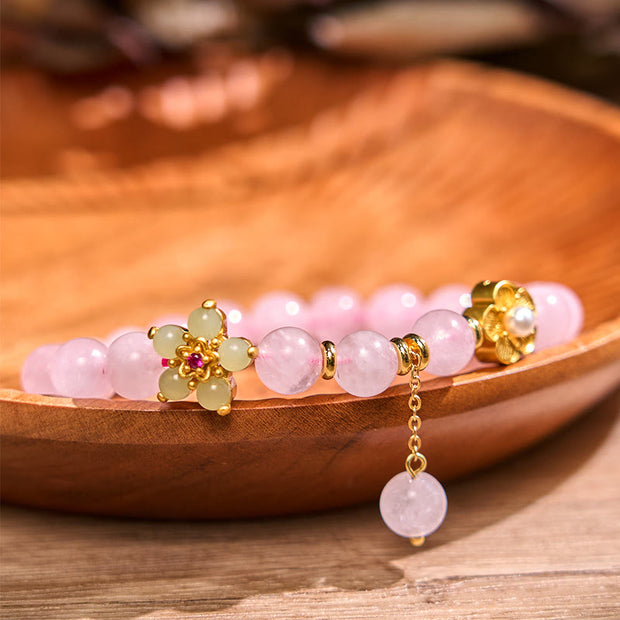 Buddha Stones Pink Crystal Citrine Flower Warmth Bracelet