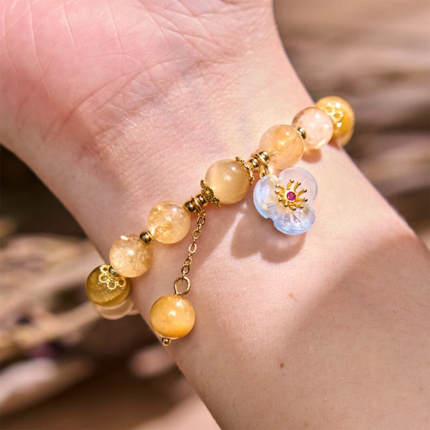 Buddha Stones Citrine Tiger Eye Flower Charm Generosity Bracelet