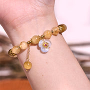 Buddha Stones Citrine Tiger Eye Flower Charm Generosity Bracelet