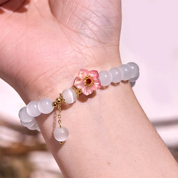 Buddha Stones Chrysoberyl Cat's Eye Pink Flowers Support Bracelet