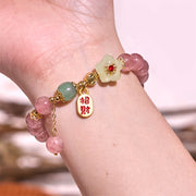 Buddha Stones Natural Strawberry Quartz Blossom Fu Character Positivity Healing Bracelet