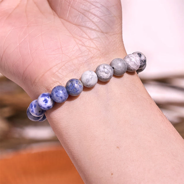 Buddha Stones Sodalite Picasso Jasper White Turquoise Intuition Bracelet