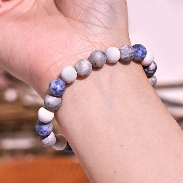 Buddha Stones White Turquoise Picasso Jasper Blue Spot Jasper Relaxation Bracelet