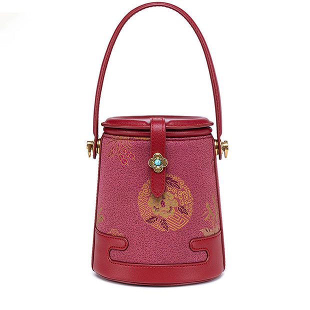 Buddha Stones Deer Crane Bamboo Flower Song Brocade Xiangyunsha Silk Crossbody Bag Hangbags Crossbody Bag&Handbags BS Crimson Flower-Xiangyunsha Silk 19.5*15*14cm