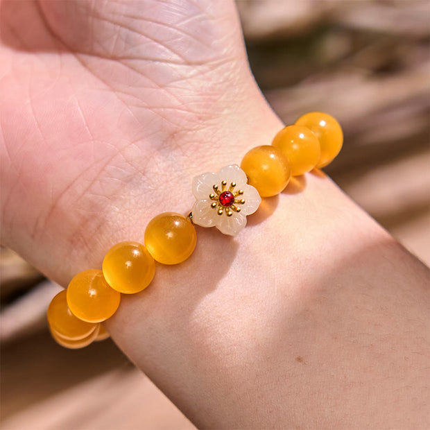 Buddha Stones Cat's Eye Chrysoberyl Flower Love Bracelet