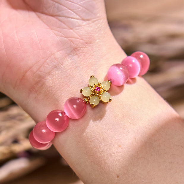 Buddha Stones Cat's Eye Chrysoberyl Flower Love Bracelet