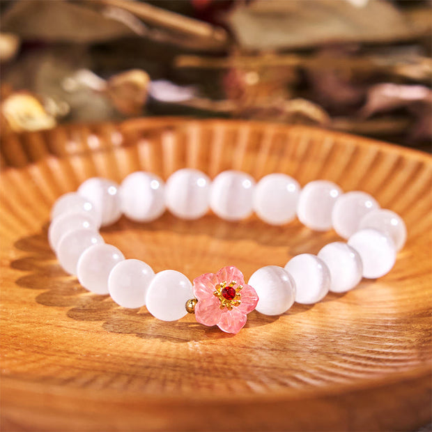 Buddha Stones Cat's Eye Chrysoberyl Flower Love Bracelet