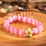 Buddha Stones Cat's Eye Chrysoberyl Flower Love Bracelet