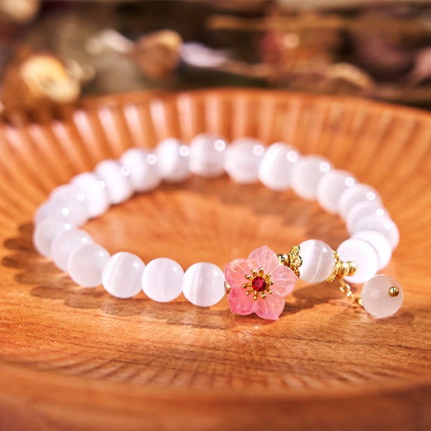 Buddha Stones Chrysoberyl Cat's Eye Pink Flowers Support Bracelet