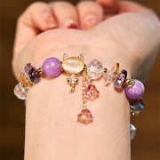 Buddha Stones Amethyst Green Crystal Red Crystal Cat Balance Bracelet