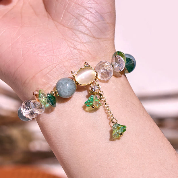 Buddha Stones Amethyst Green Crystal Red Crystal Cat Balance Bracelet