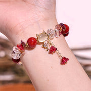 Buddha Stones Amethyst Green Crystal Red Crystal Cat Balance Bracelet